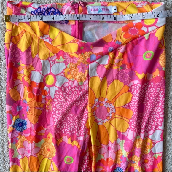 ELSIE & FRED Retro Floral Flare Pants Pink Orange 70s Festival Size Small - Picture 10 of 11